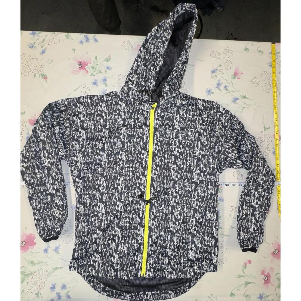 Fabletics Women's Hooded Zip Jacket Size S Black White Print Neon Zip